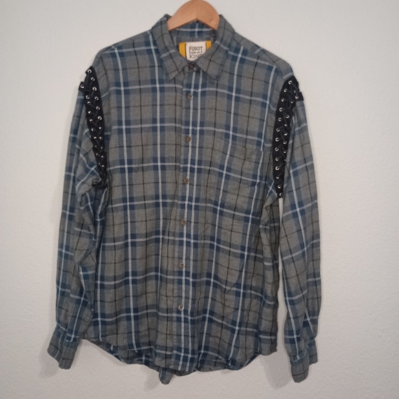 Furst of a kind grunge lace up detail  plaid shirt - Picture 1 of 12